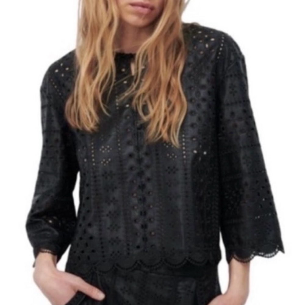 Elegant Black Eyelet Women's Top